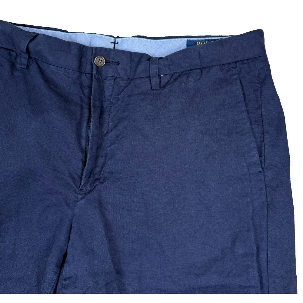 Polo Ralph Lauren Men's Straight Fit Linen Blend Pants 34x30 Navy Blue Chino